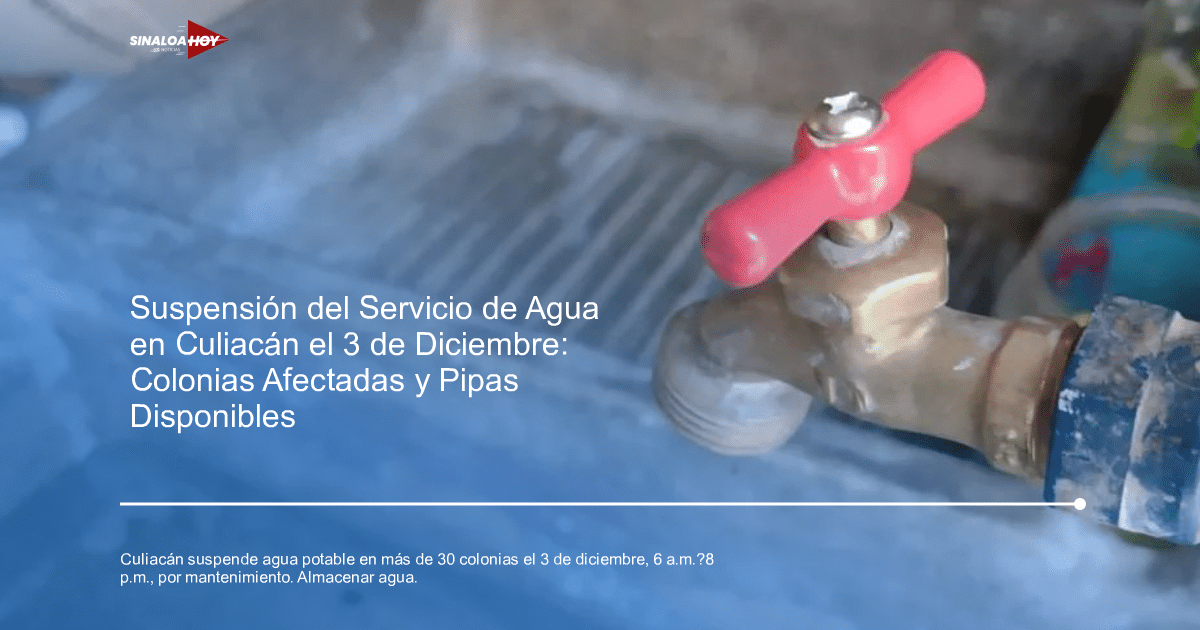 Llave de paso de agua con mango rojo conectada a tubería, relacionada con el corte de agua en Culiacán.