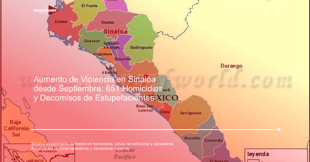 Mapa del estado de Sinaloa con divisiones territoriales y municipios, en el contexto de seguridad actual.
