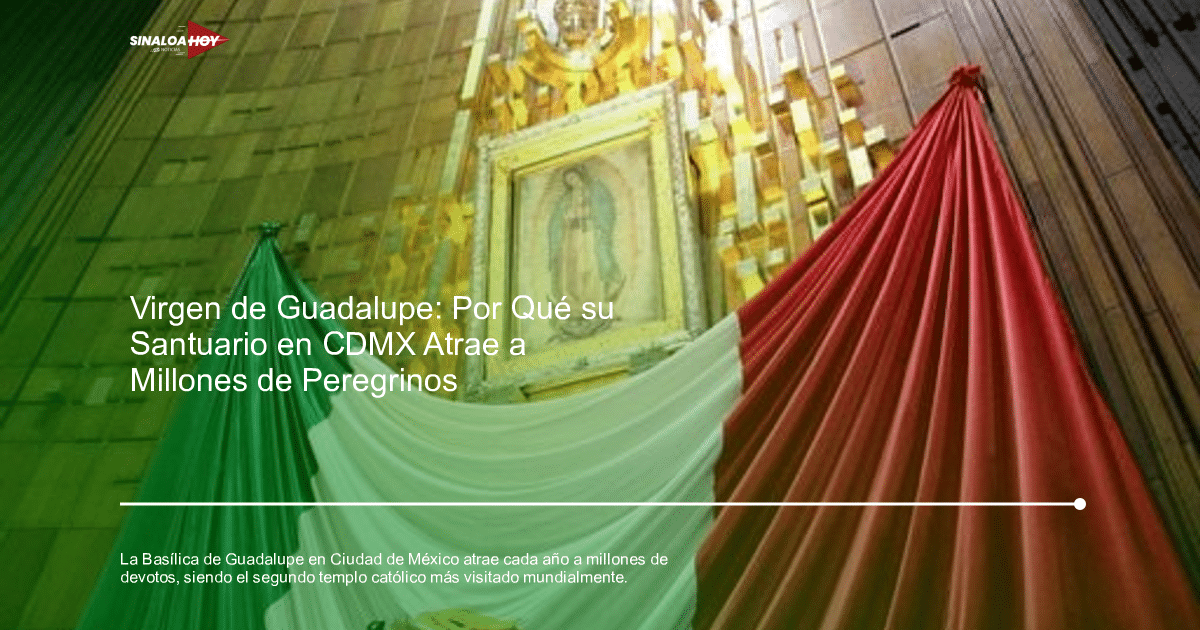 Altar de la Virgen de Guadalupe con drapes de colores de la bandera de México