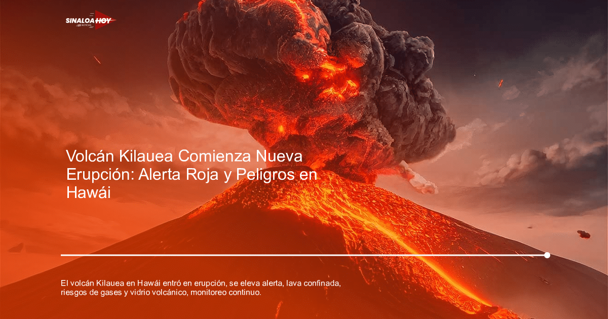 Erupción del volcán Kilauea con lava y nube de ceniza en Hawái