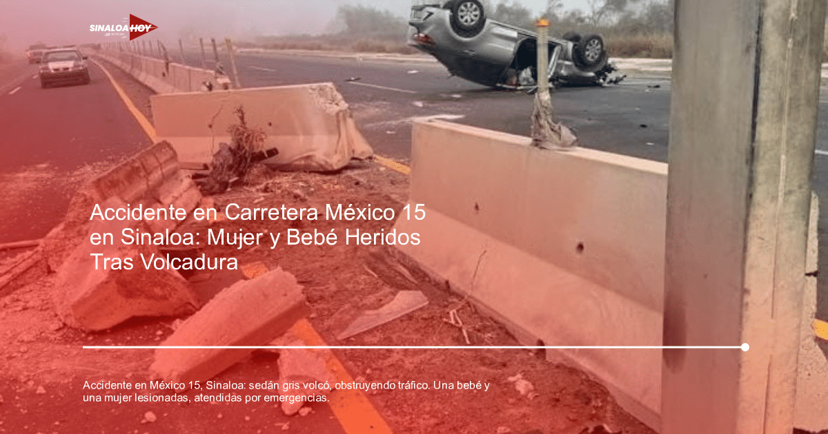 Accidente de tránsito en carretera con vehículo volcado y escombros en el asfalto