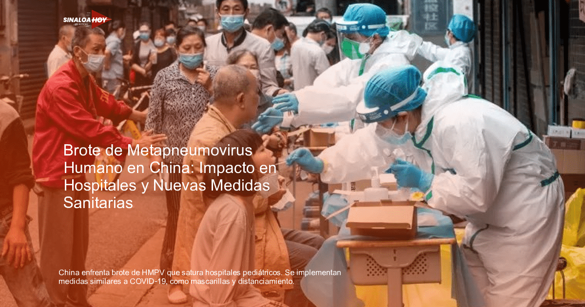 Trabajadores de salud realizan pruebas en un entorno urbano durante el brote de HMPV en China, con personas usando mascarillas.