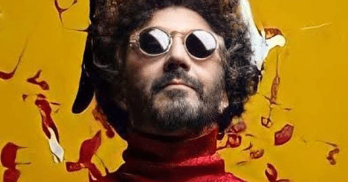 Hombre con gafas de sol y fondo amarillo abstracto