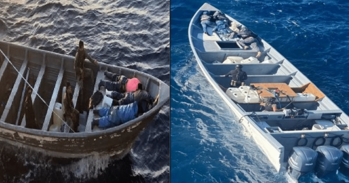 Dos embarcaciones en el mar durante un operativo de incautación de drogas y combustible en Mazatlán.