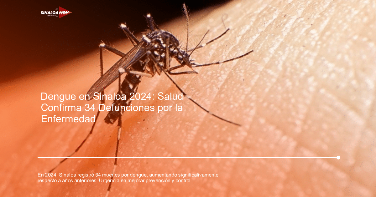 Mosquito posado sobre piel, relacionado con el aumento de muertes por dengue en Sinaloa en 2024.