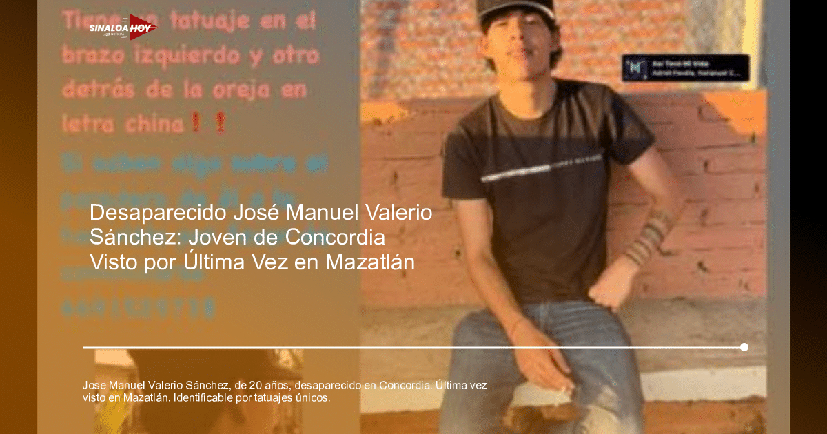 Cartel de búsqueda de Jose Manuel Valerio Sánchez con detalles de sus tatuajes y contacto para información.