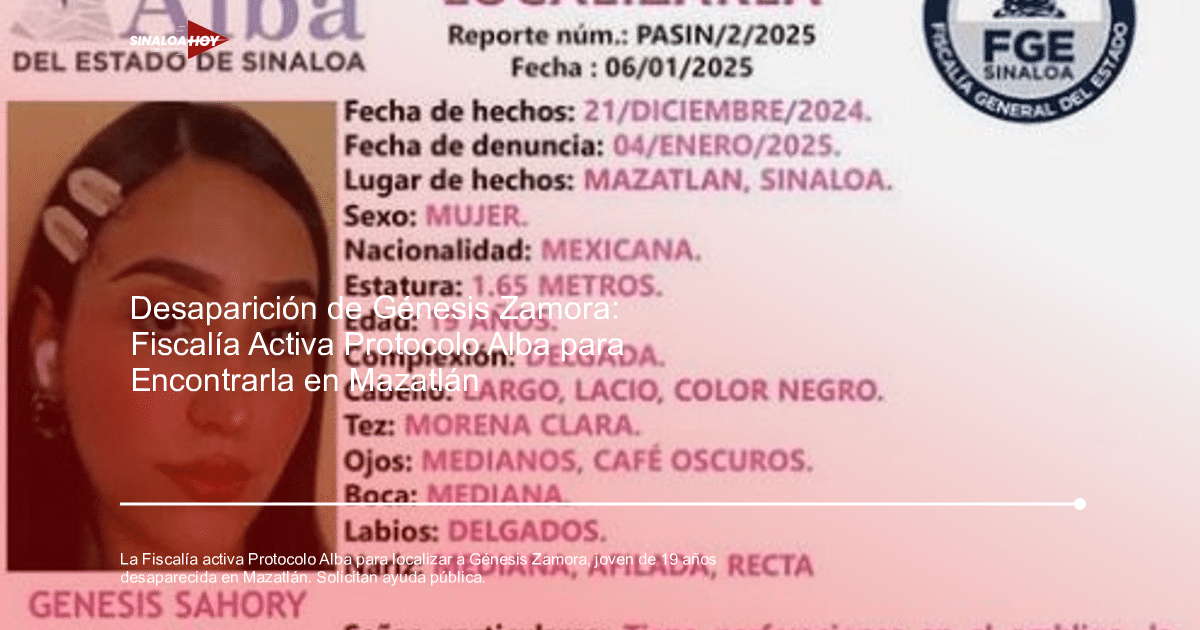 Cartel de búsqueda de Génesis Sahory Zamora Osuna, desaparecida en Mazatlán, Sinaloa.