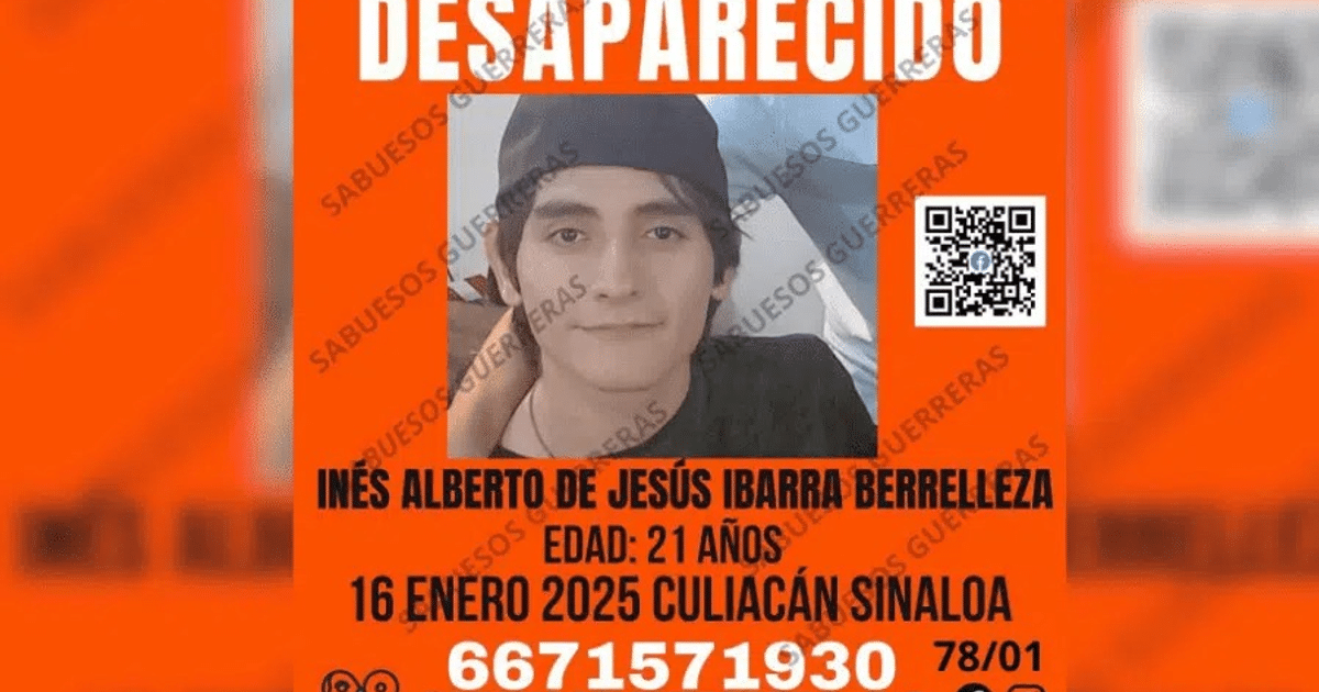 Cartel de búsqueda de Inés Alberto de Jesús Ibarra Berrelleza, desaparecido en Culiacán, Sinaloa.