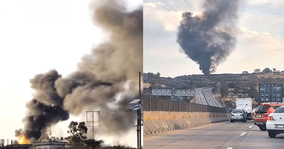 Incendio en poliducto de Pemex en Hidalgo con humo negro y llamas visibles.