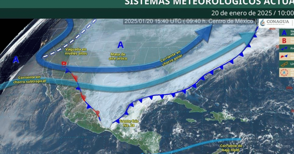 Mapa meteorológico mostrando el Frente Frío No. 24 y sistemas climáticos en Sinaloa