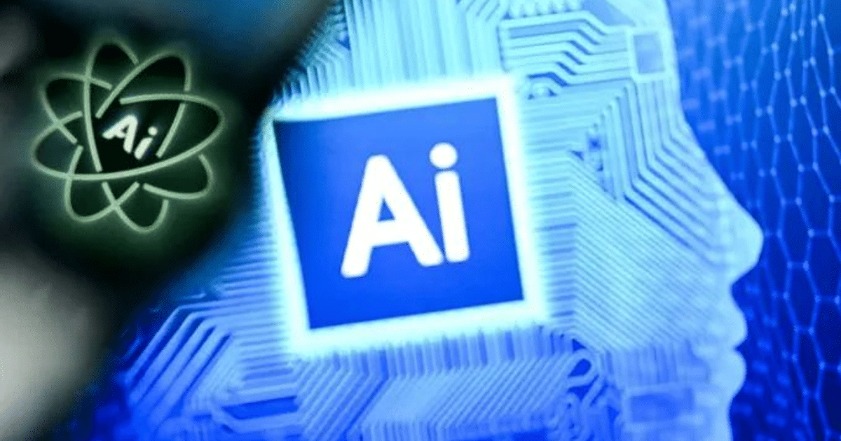 Símbolos de inteligencia artificial y patrones digitales en un fondo azul, representando el impacto de la IA en el empleo.