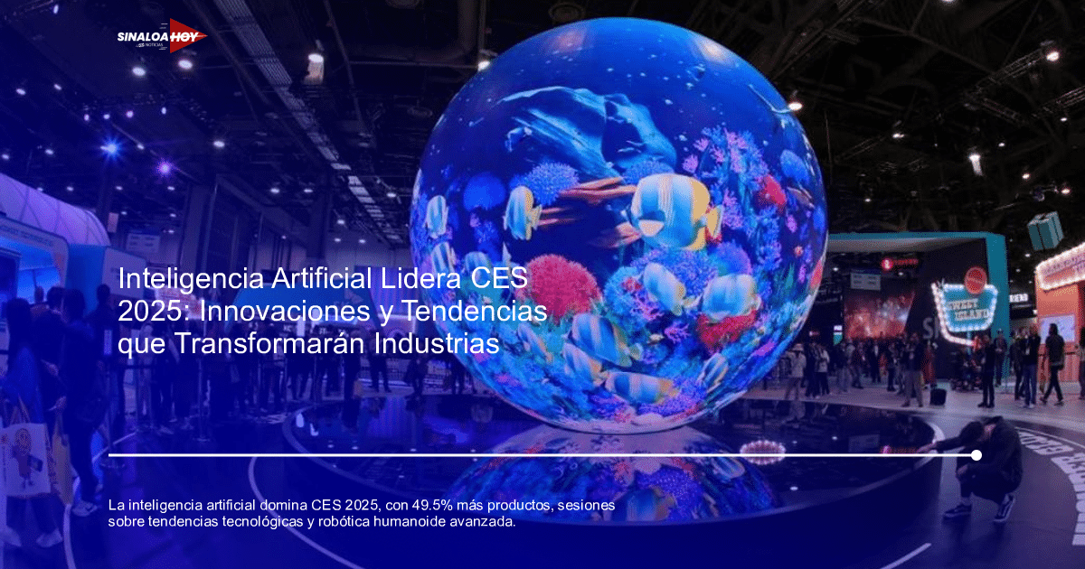 Esfera LED con ecosistema marino en CES 2025, rodeada de visitantes.