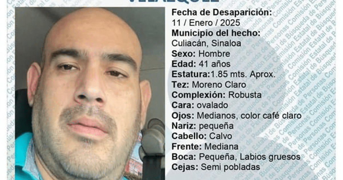 Cartel de búsqueda de Jaime Michel, desaparecido en Culiacán, con detalles personales y foto.