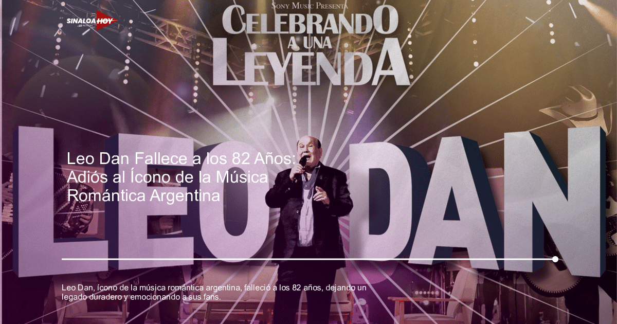 Leo Dan en el escenario durante el evento 'Celebrando a una Leyenda', sosteniendo un micrófono bajo luces de espectáculo.