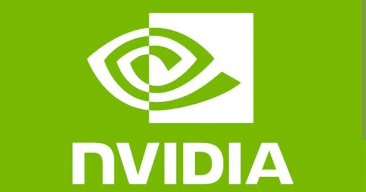 Logotipo de NVIDIA con símbolo de ojo sobre fondo verde