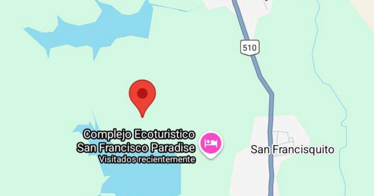 Mapa del Complejo Ecoturístico San Francisco Paradise con pin rojo y carretera 510.
