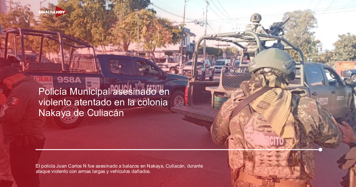 Vehículos policiales y oficiales en operativo de seguridad en Culiacán, Sinaloa.