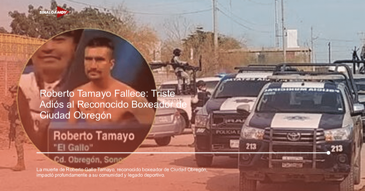 Operativo policial en Ciudad Obregón tras la muerte de Roberto 'Gallo' Tamayo, con patrullas y agentes de seguridad presentes.