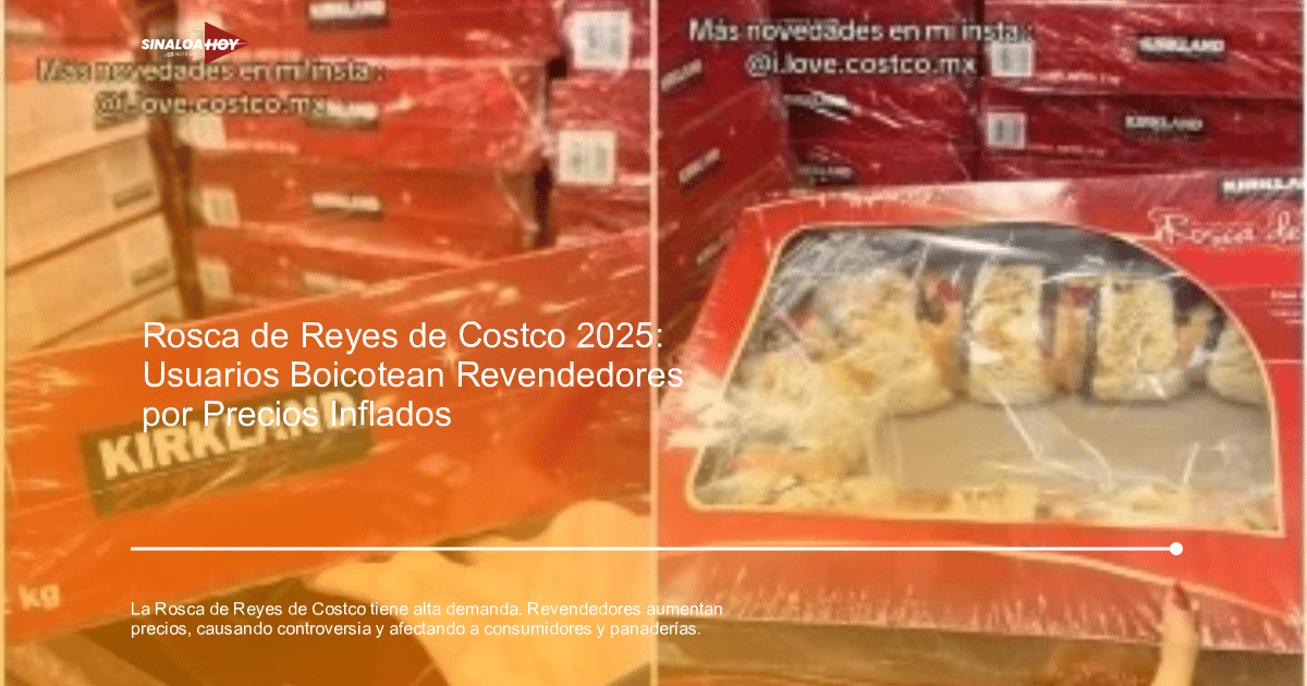 Caja de Rosca de Reyes Kirkland sostenida por una mano, con piezas de pan decoradas en su interior y más cajas al fondo.