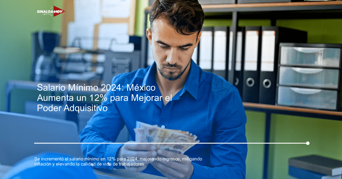 Hombre en oficina contando dinero, relacionado con el aumento del salario mínimo 2024 en México.