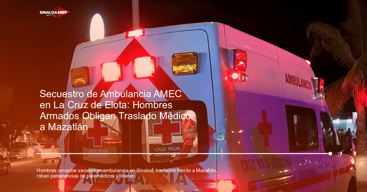 Ambulancia de la Cruz Roja Mexicana con luces de emergencia en la noche