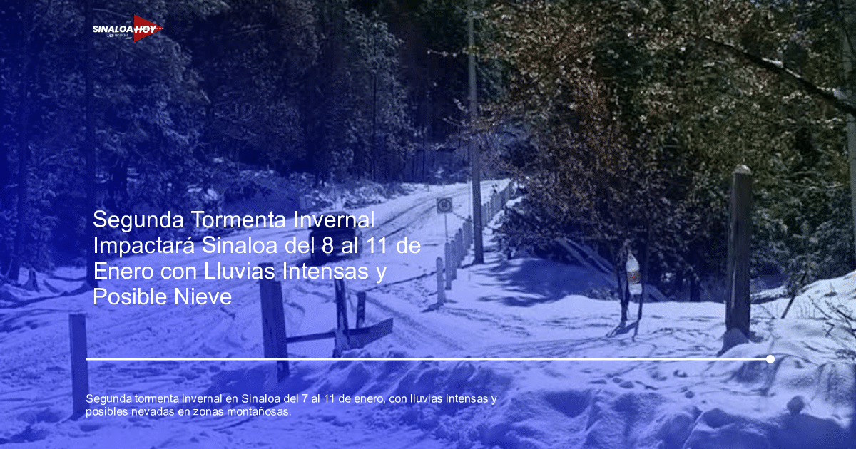 Camino nevado con vehículo, árboles y barreras de madera en un paisaje de montaña durante el invierno.