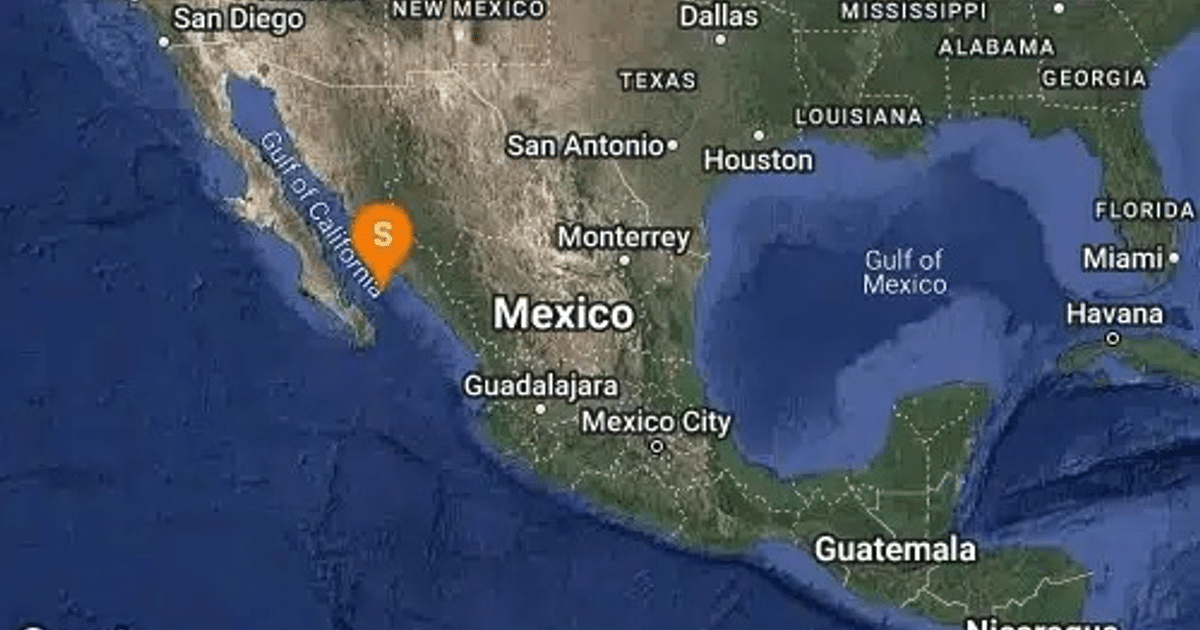 Mapa de México y Golfo de California con ubicación del sismo en Guasave, Sinaloa.