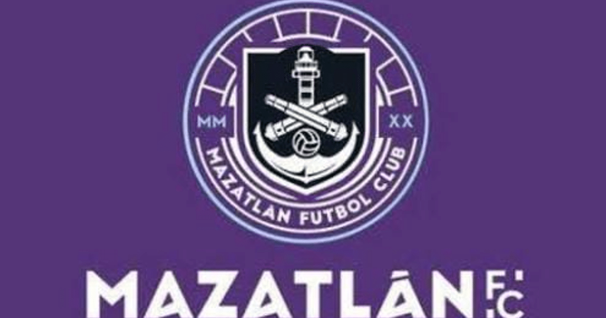 Logo del Mazatlán Fútbol Club con ancla y cañones en colores negro y morado
