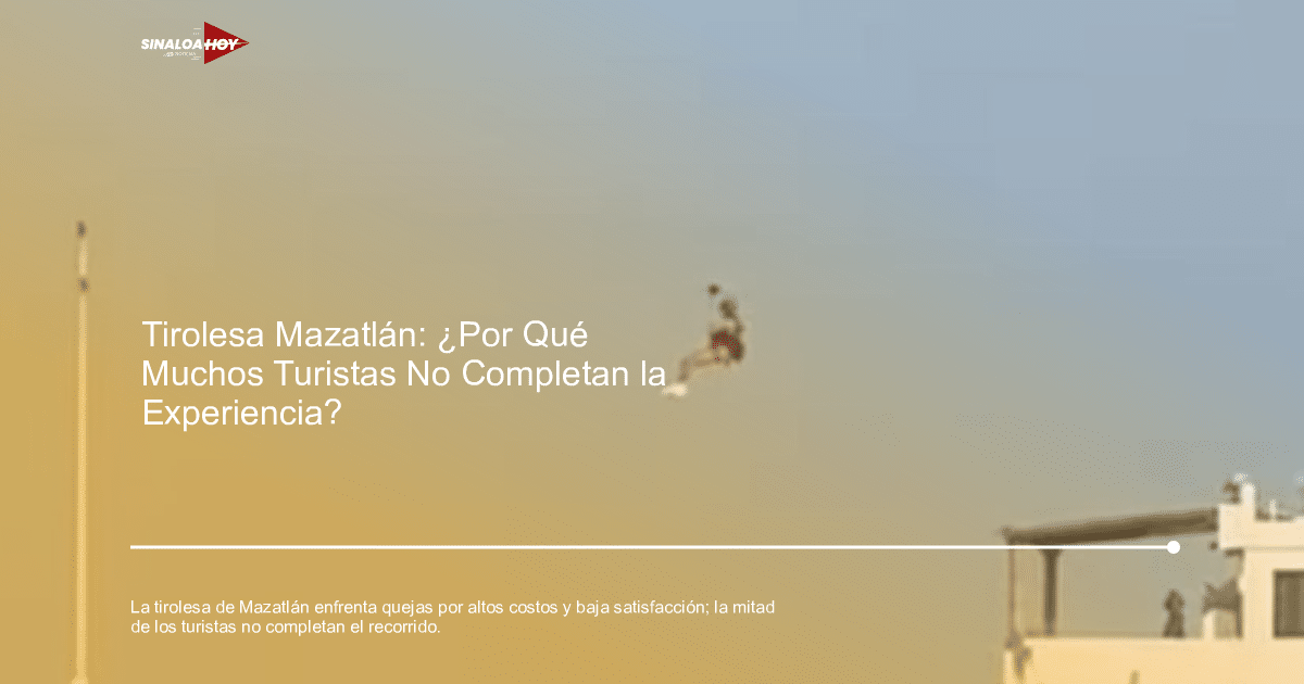 Persona suspendida en el aire en una tirolesa con cielo despejado y edificio al fondo.