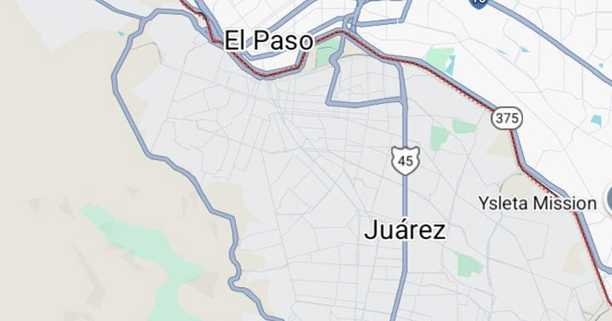 Mapa de El Paso y Ciudad Juárez mostrando carreteras y detalles geográficos.