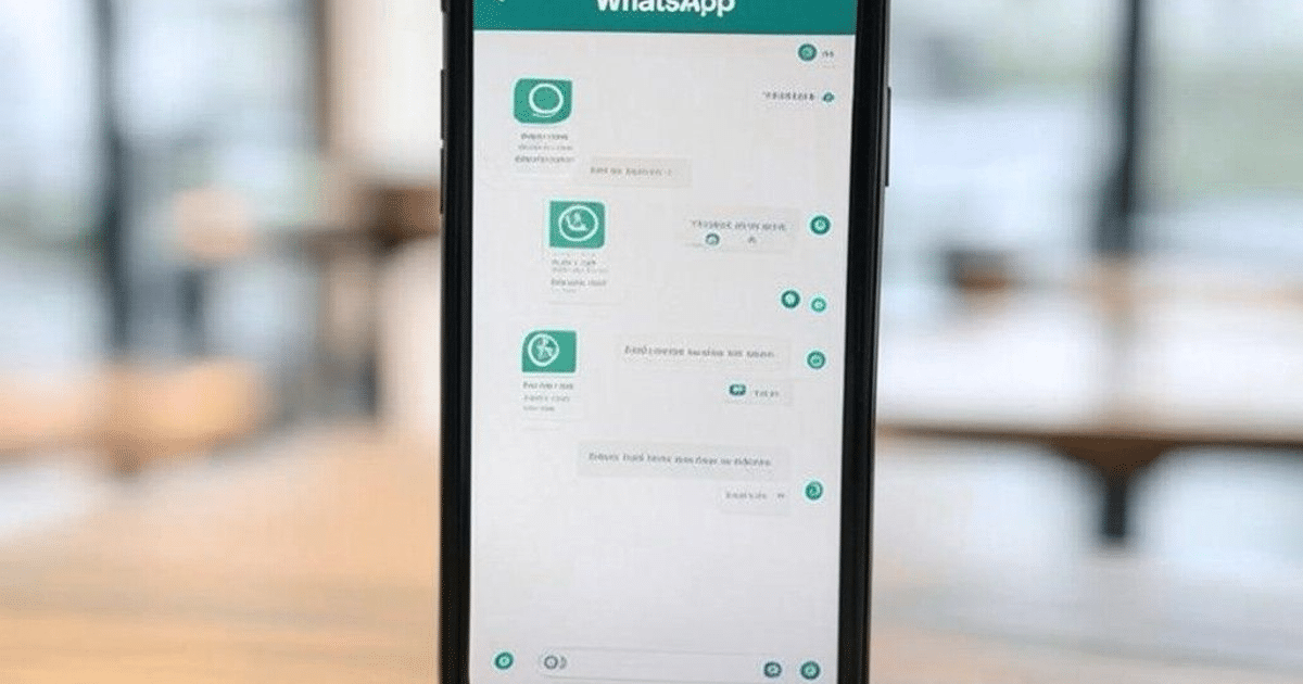 Teléfono móvil mostrando WhatsApp en un entorno de oficina, relacionado con la seguridad de la información.