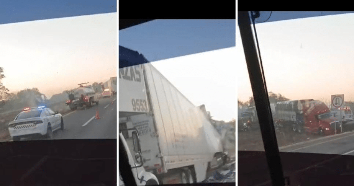 Accidente en la Maxipista con camiones y policía al amanecer