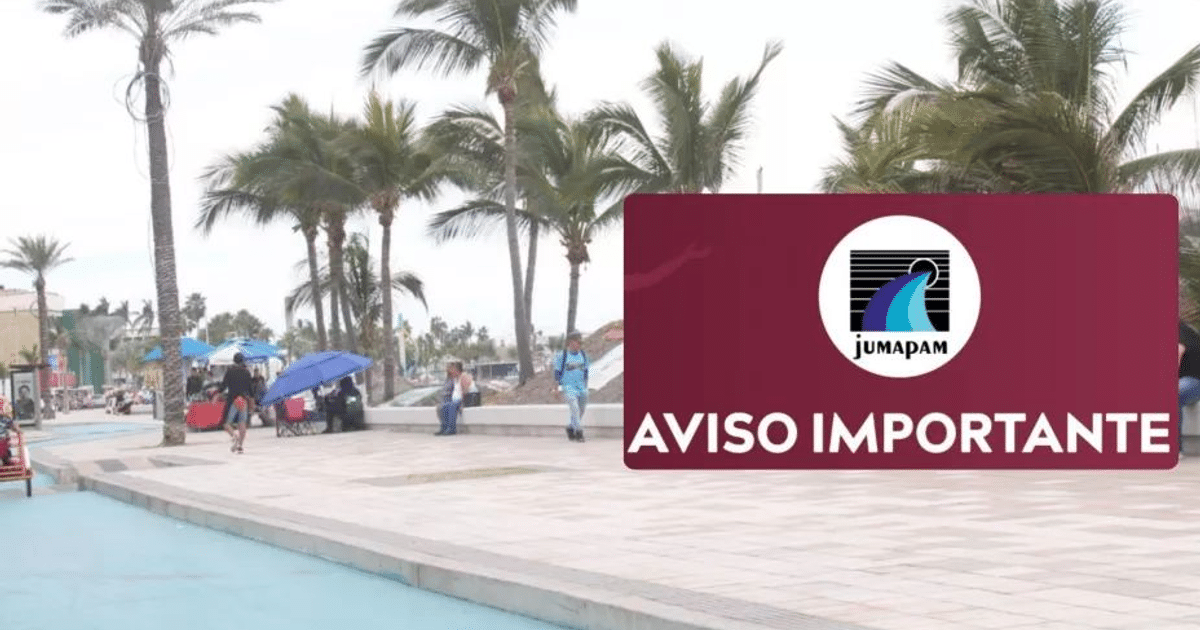 Paseo al aire libre en Mazatlán con aviso de JUMAPAM sobre corte de agua.