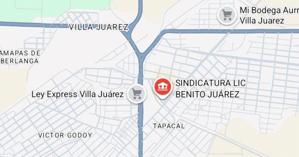 Mapa de Villa Juárez con puntos de interés y contexto de seguridad reciente