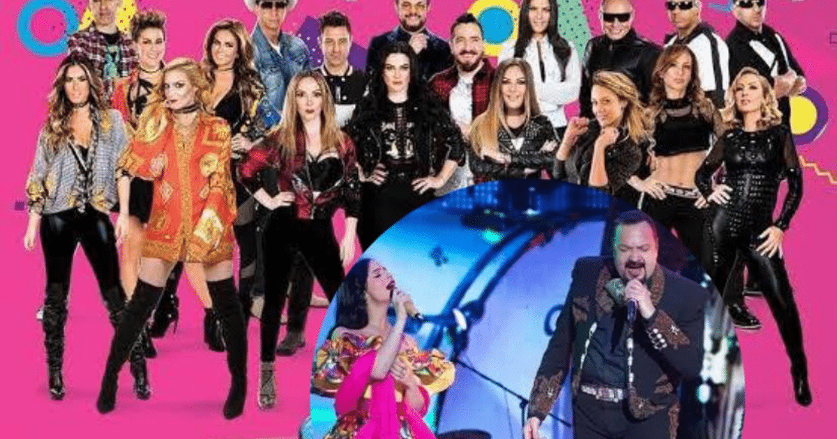 Grupo de personas posando en un fondo colorido, con una imagen central de una persona cantando, representando el Carnaval Internacional de Mazatlán 2025.