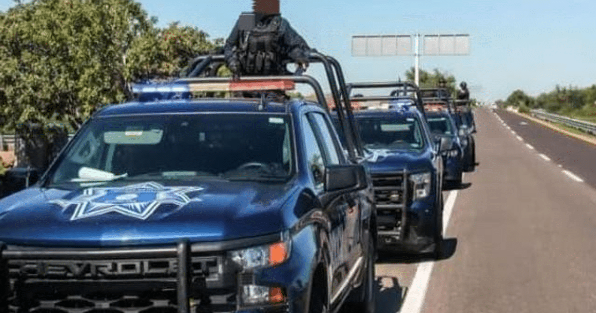 Camionetas de policía Chevrolet estacionadas en un camino durante el operativo de seguridad para el Carnaval 2025 en Mazatlán.