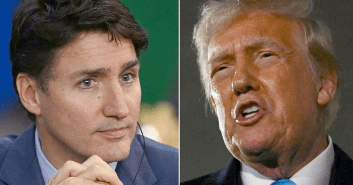 Retratos de Donald Trump y Justin Trudeau durante una conversación sobre el fentanilo y Ucrania