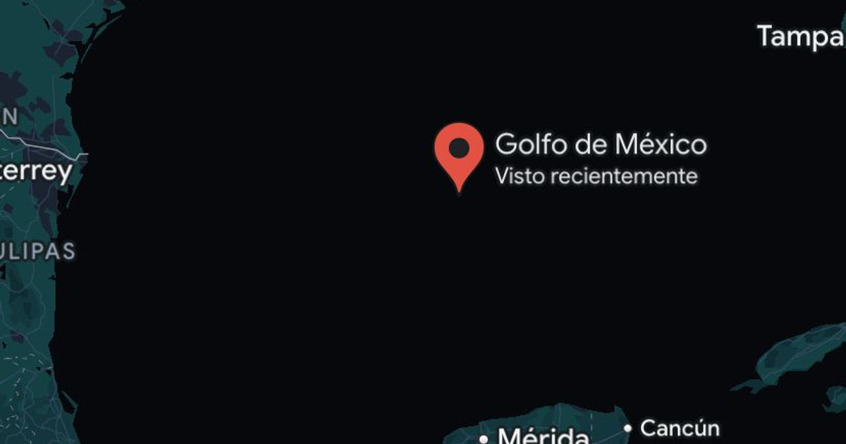 Mapa del Golfo de México con ciudades costeras y ubicación destacada en el mar