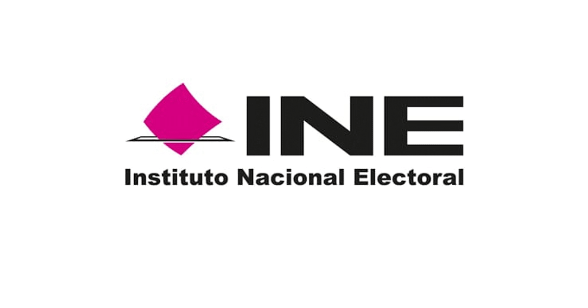 Logo del INE de México con letras grandes y símbolo rosa