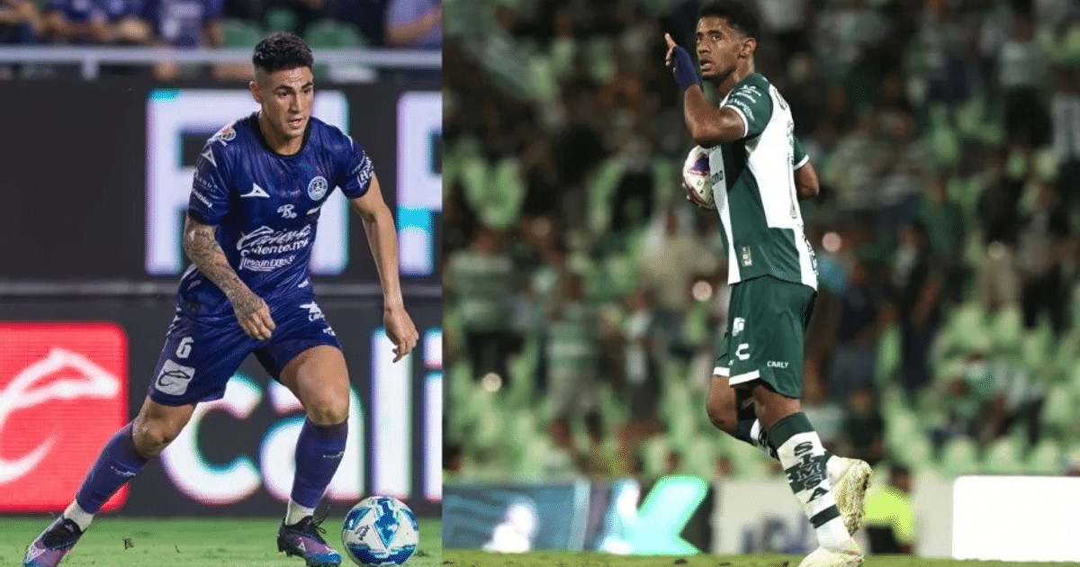 Futbolistas de Mazatlán FC y Club Santos Laguna en acción durante el partido en el Estadio Encanto.