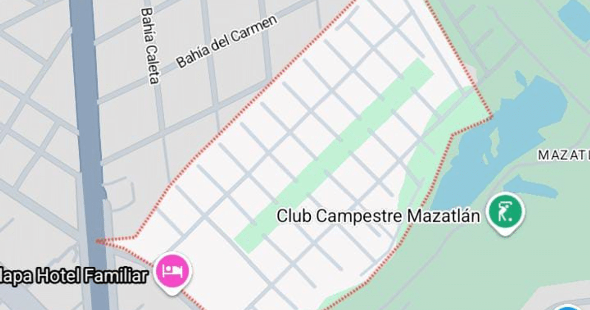 Mapa del Club Campestre Mazatlán con calles y zonas de agua, relacionado con un operativo de la Armada.