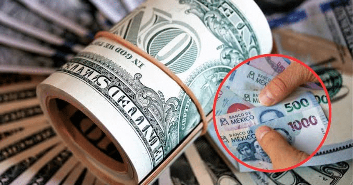 Rollo de billetes de dólares y pesos mexicanos, simbolizando la fluctuación del tipo de cambio.