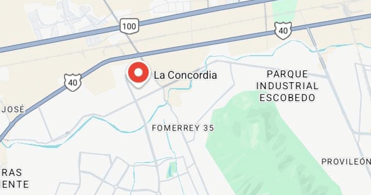 Mapa de La Concordia en Escobedo, Nuevo León, con calles y áreas cercanas