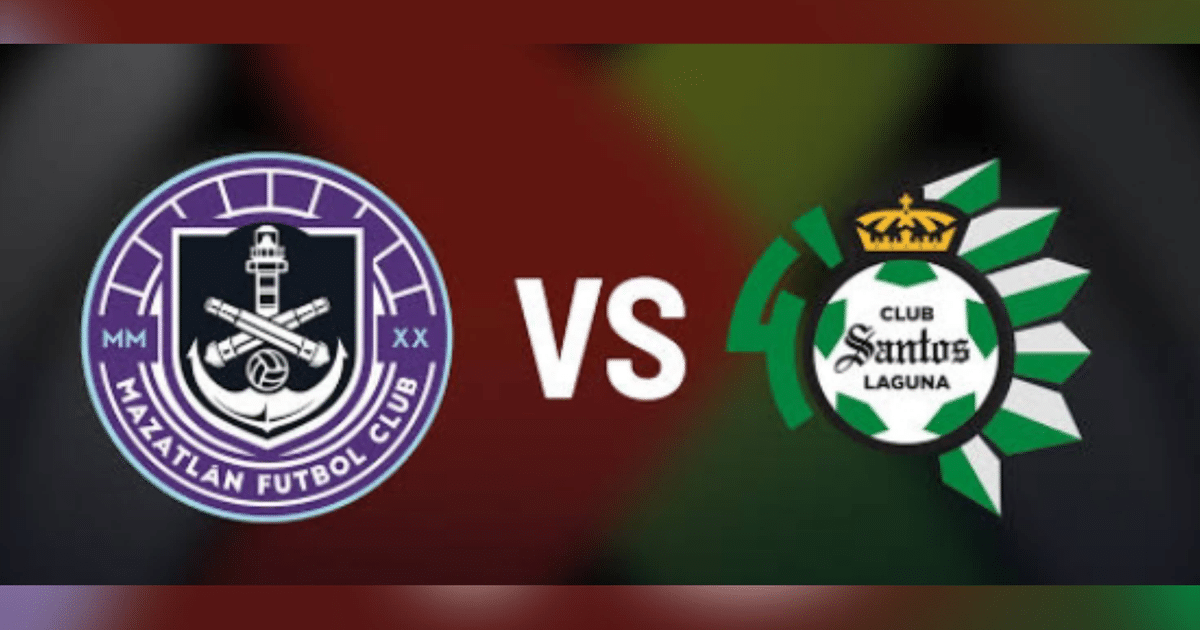 Logotipos de Mazatlán FC y Club Santos Laguna con 'vs' en el centro, simbolizando un enfrentamiento en la Liga MX.