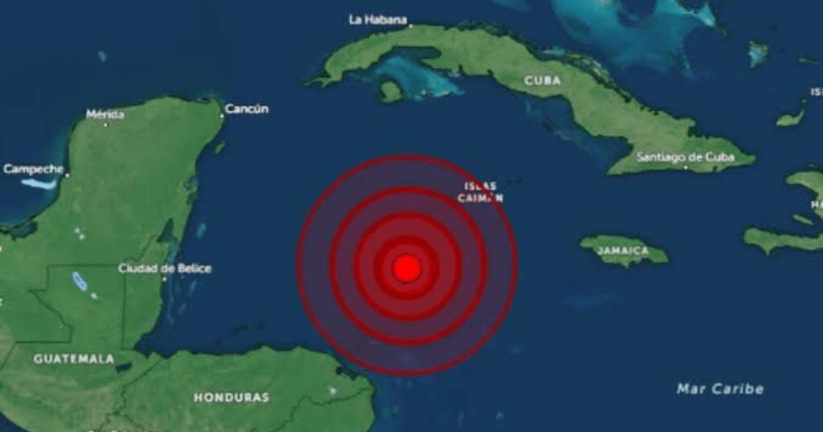 Mapa del Caribe mostrando epicentro de terremoto y alerta de tsunami en Puerto Rico.