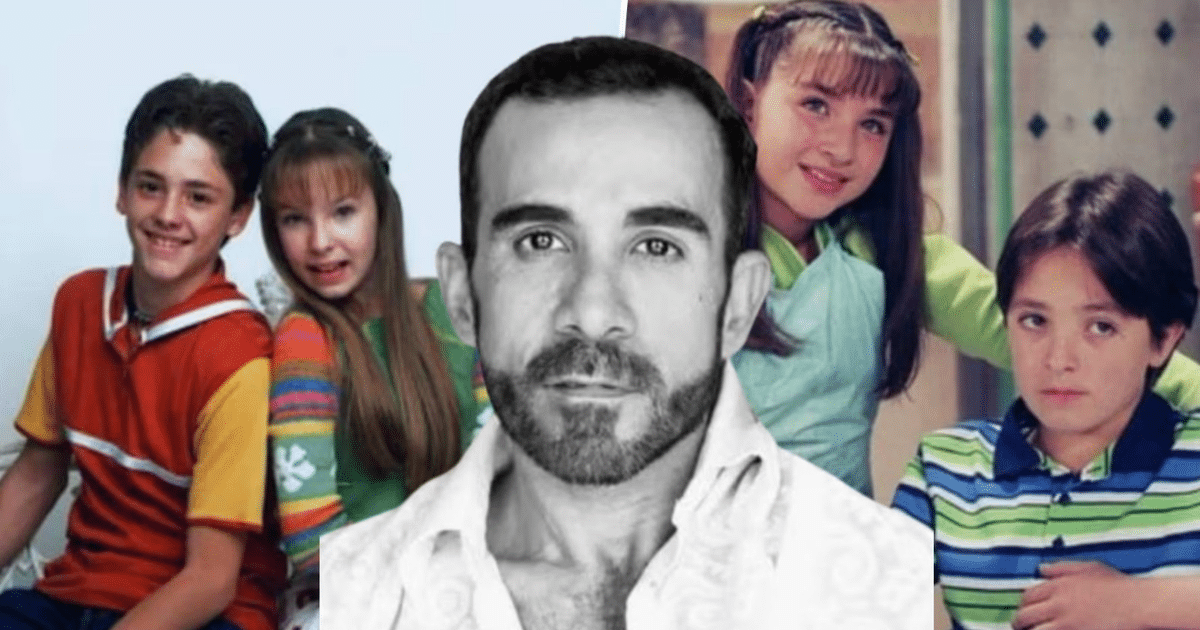 Composición de personajes de serie de televisión con niños y un hombre barbudo