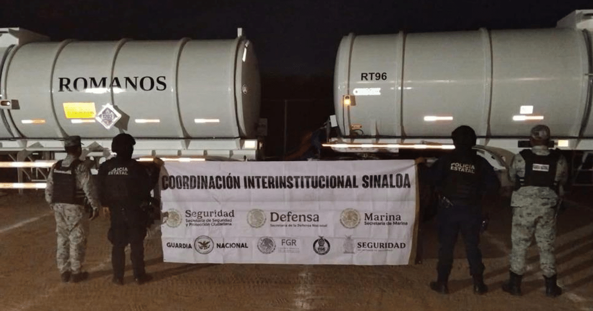 Operativo nocturno en Culiacán con vehículos cisterna y personal de seguridad