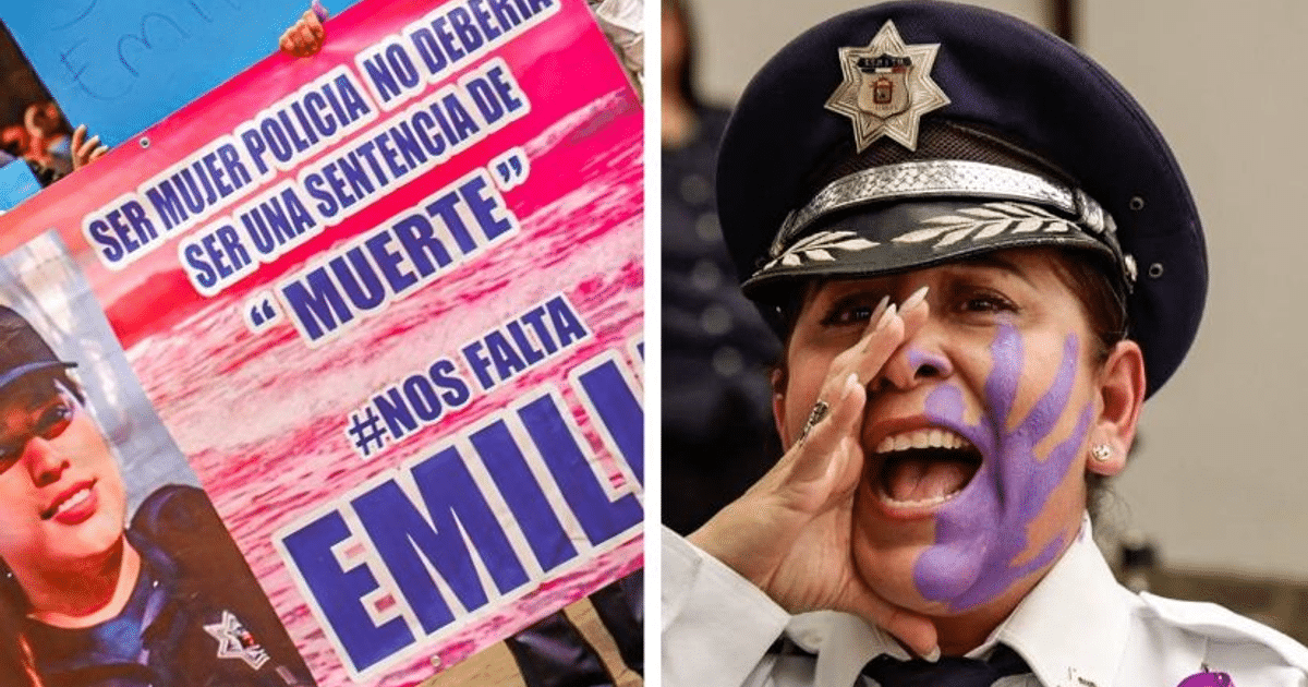 Mujer policía en protesta con pancarta sobre seguridad y justicia en Culiacán