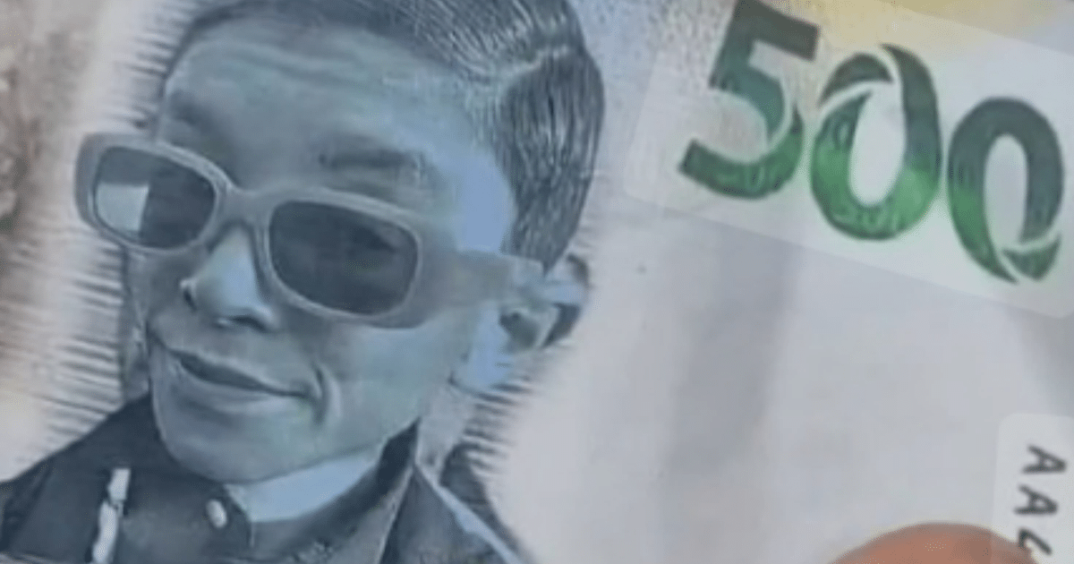 Billete de 500 pesos con retrato de persona con gafas oscuras, relacionado con caso de falsificación en Culiacán.