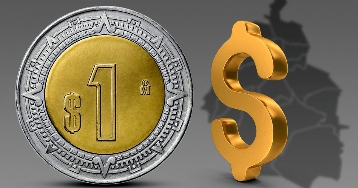 Moneda de un peso con símbolo de dólar dorado sobre fondo gris degradado